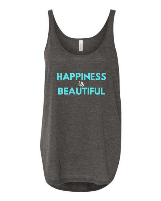 "Happiness is Beautiful" Flowy Side-Slit Tank
